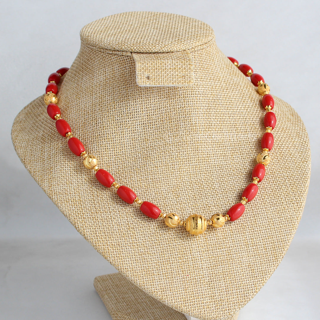 Coral Colour Beads Necklace