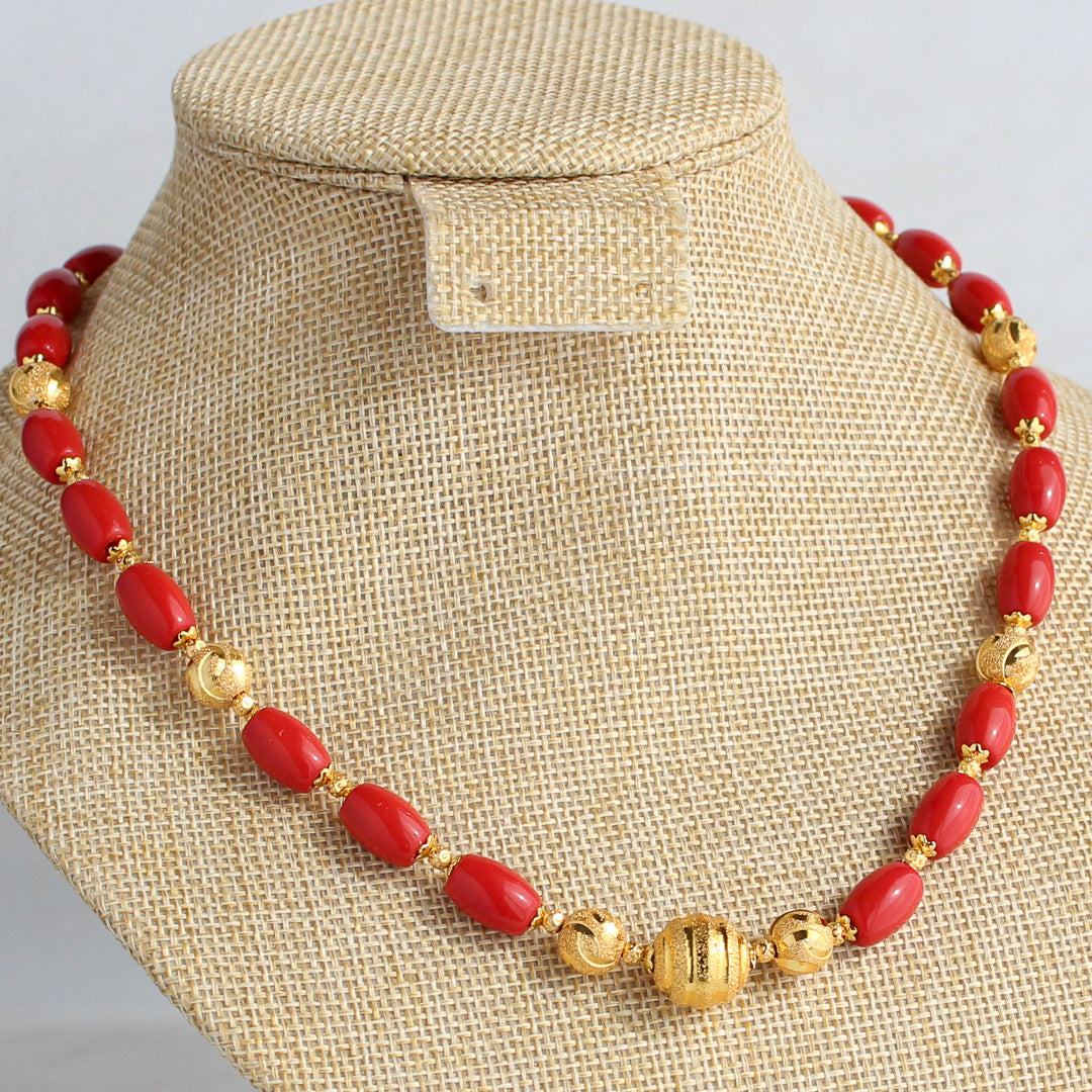 Coral Colour Beads Necklace