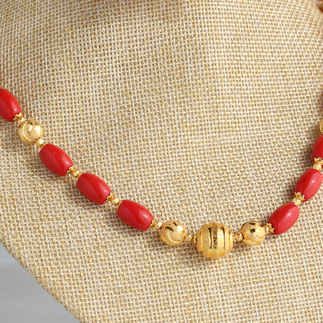 Coral Colour Beads Necklace