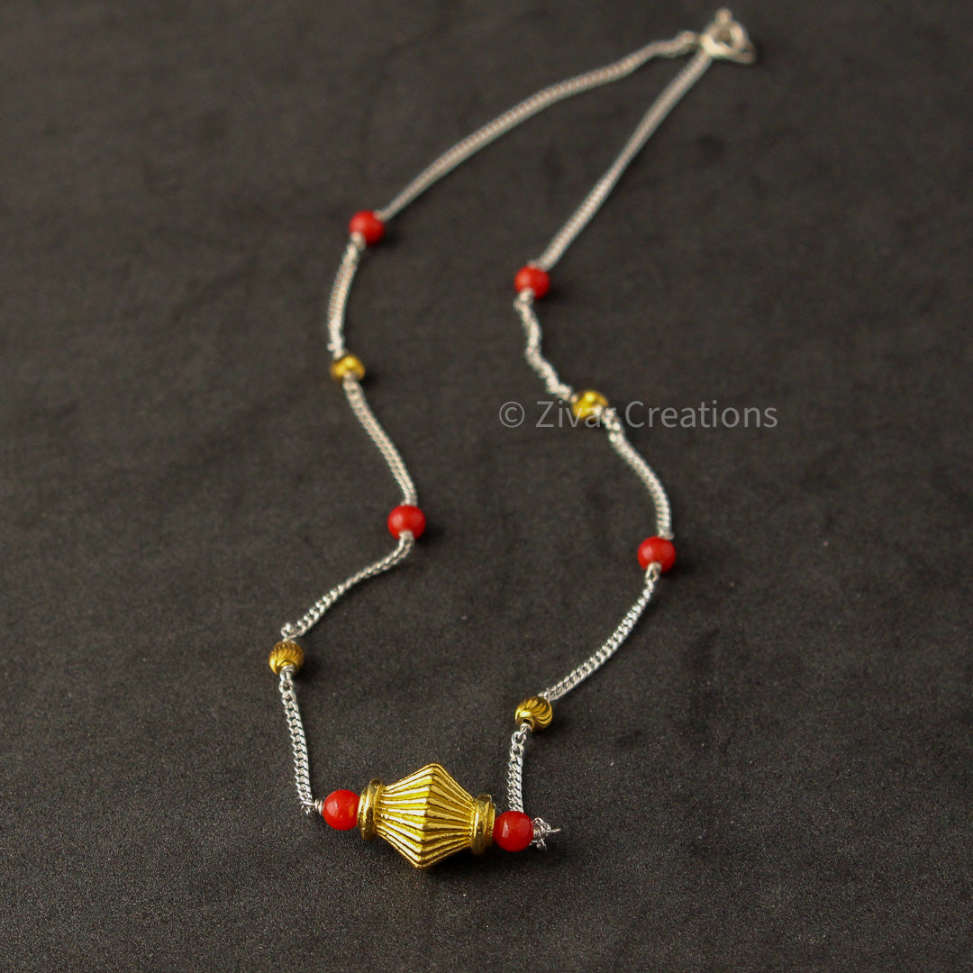 Short 925 Silver Italian Coral Necklace