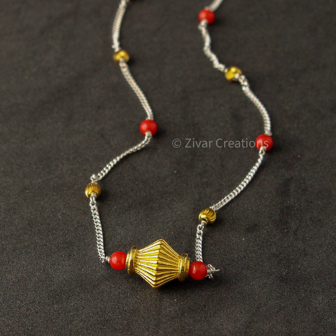 Short 925 Silver Italian Coral Necklace