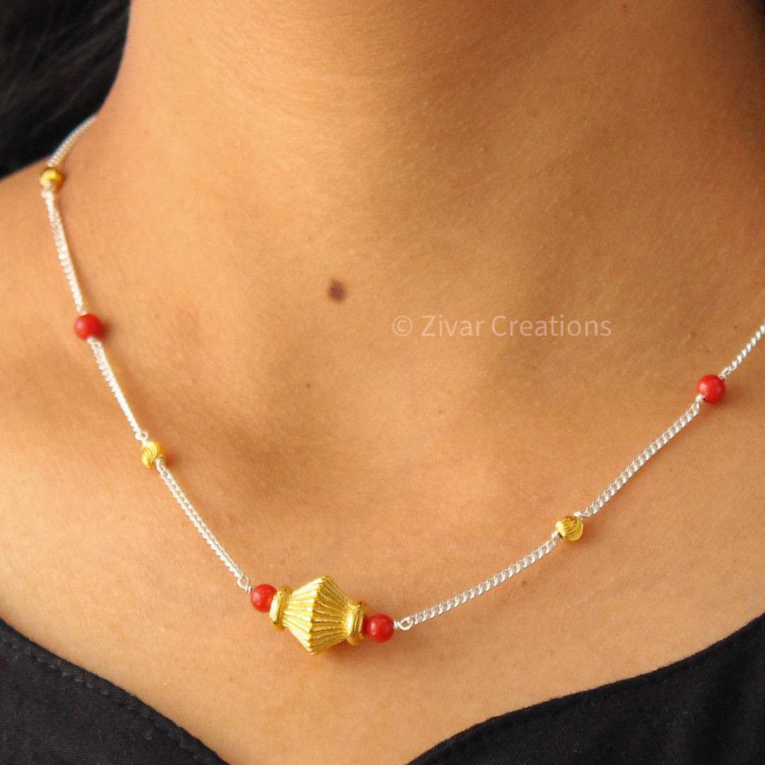 Short 925 Silver Italian Coral Necklace