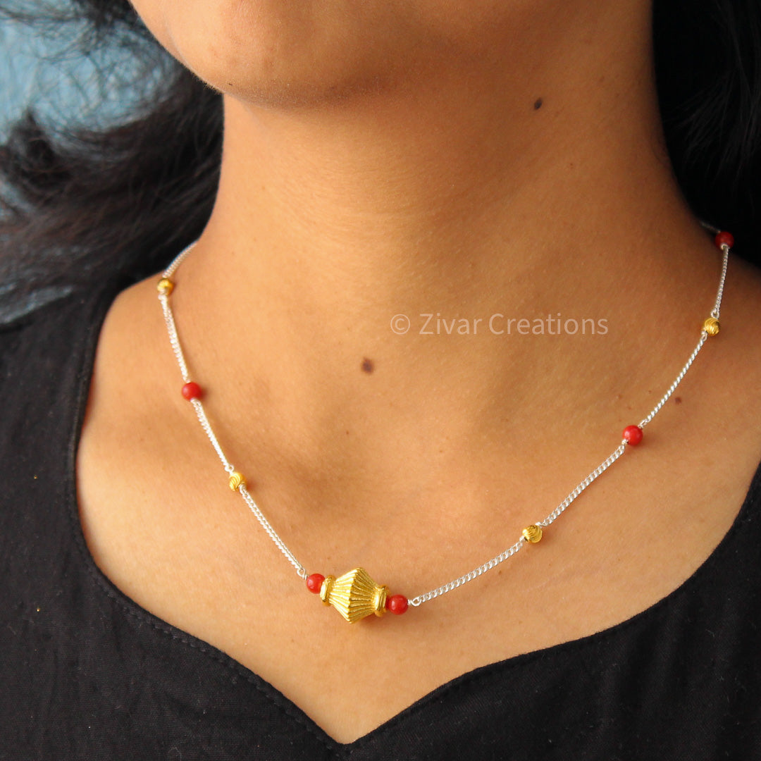 Short 925 Silver Italian Coral Necklace