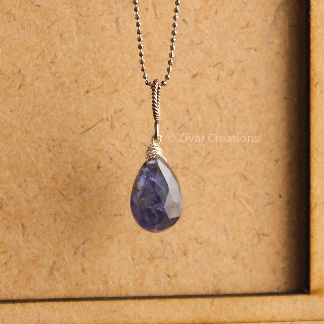 Drop Shape Iolite Sterling Silver Pendant
