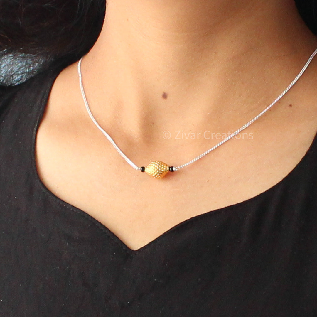 Gold Plated Dholki Bead Silver Chain Manglsutra