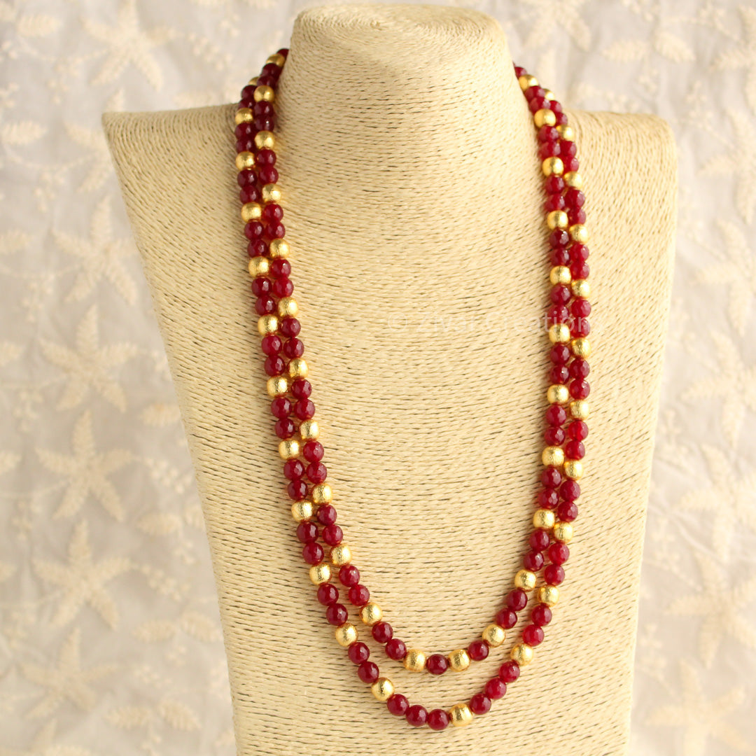 Red Cutting And Gold Beads Long Indian Necklace