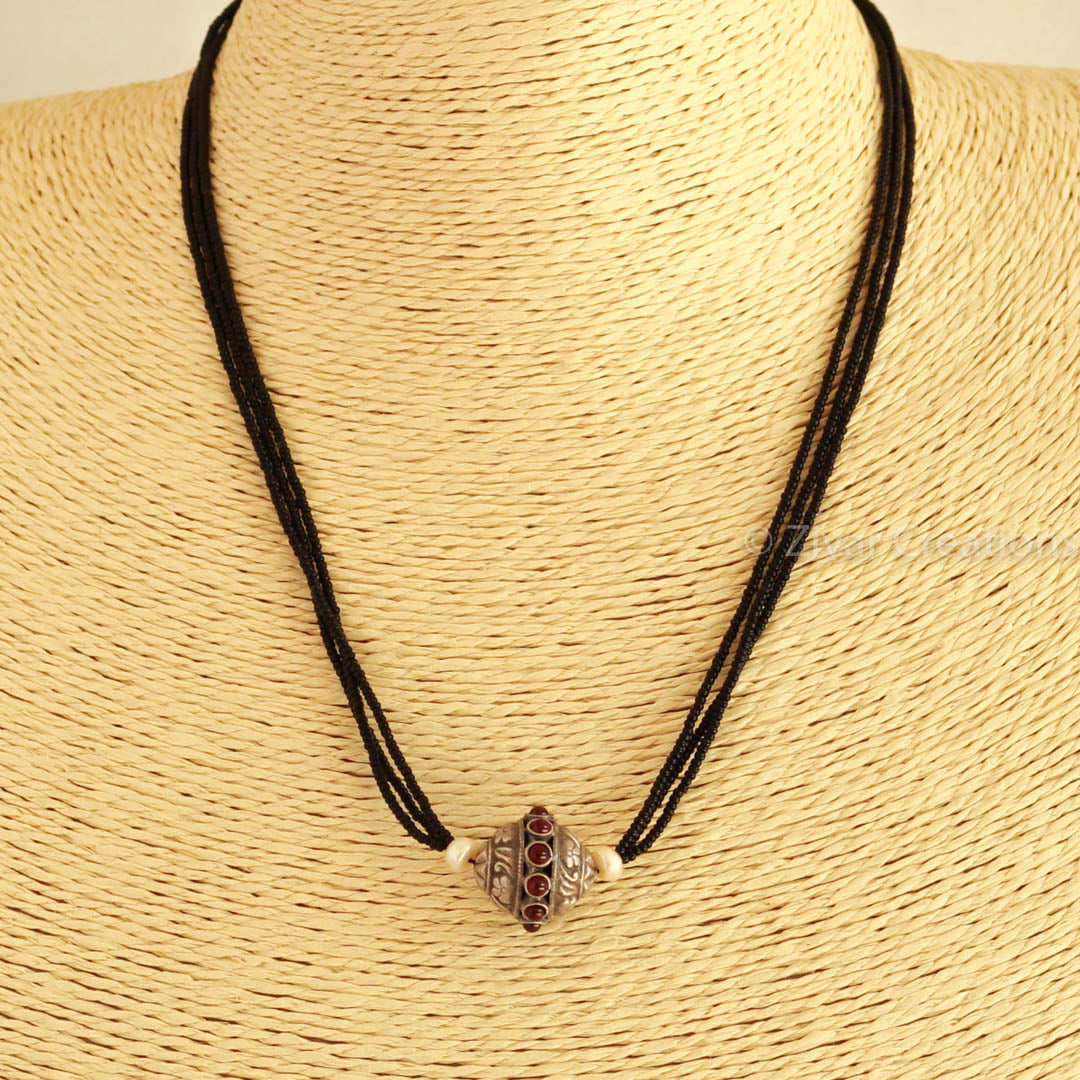 Pure silver Garnet Studded Mangalsutra