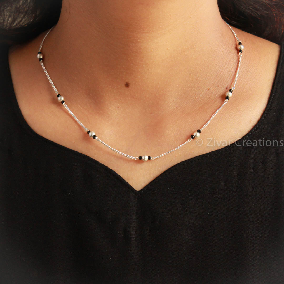 Pure Silver And Black Beads Mangalsutra Chain