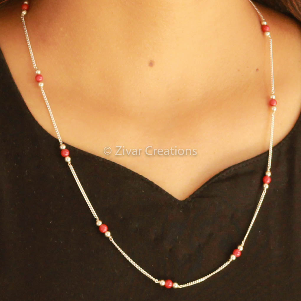 Italian Coral In Pure Silver Chain