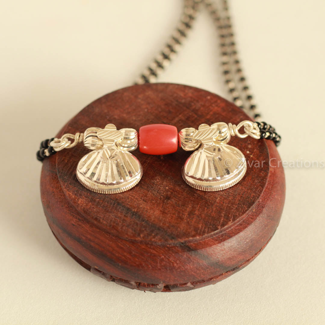 Long Silver Coral Bead Mangalsutra