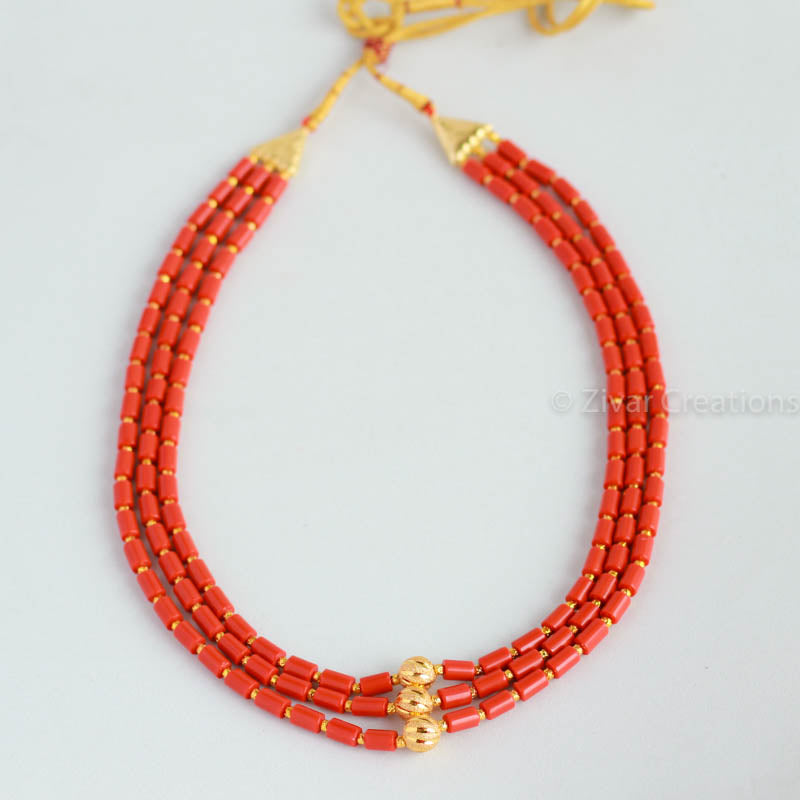 Coral Colour Beads Short Necklace