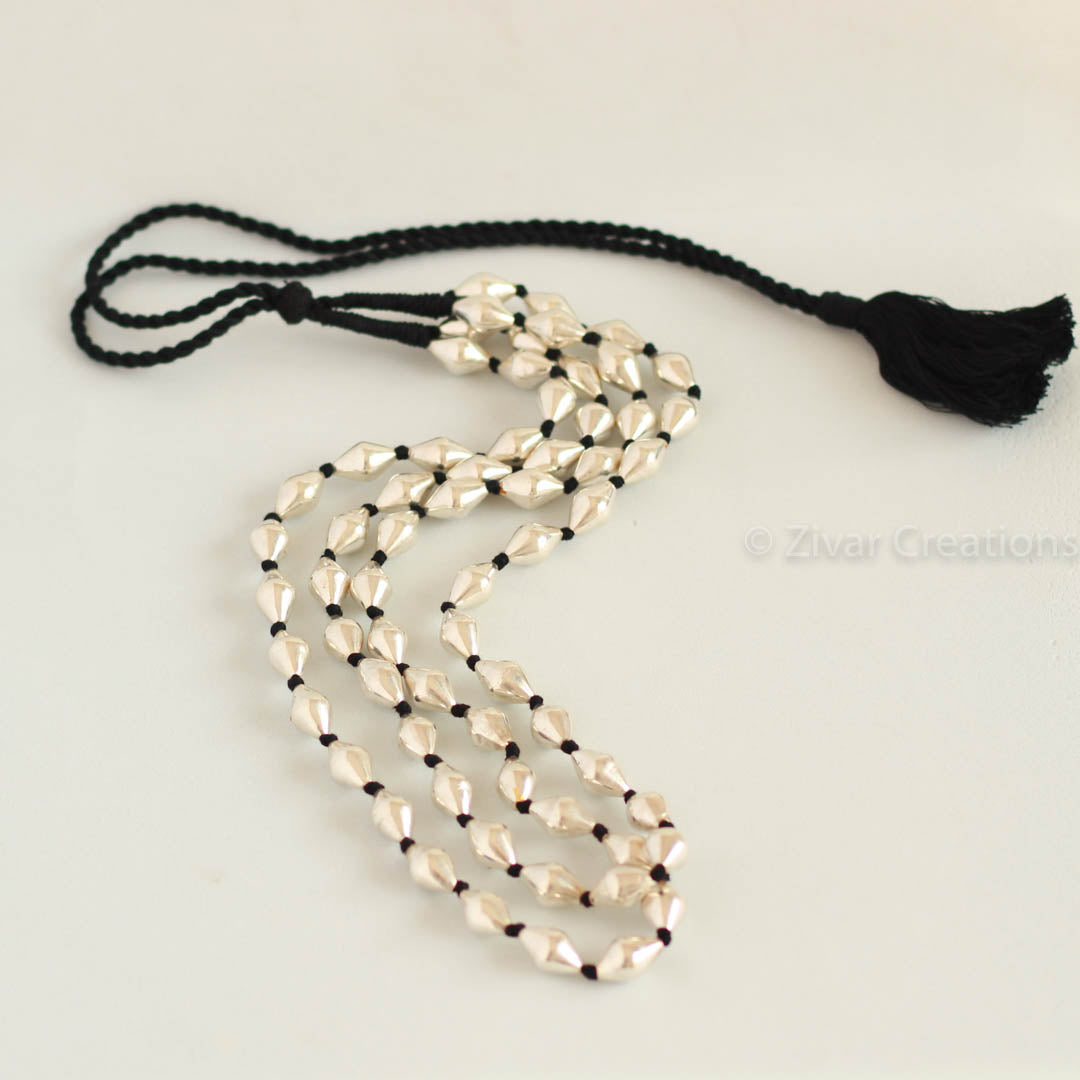Pure Silver Dholki Beads double Line Necklace