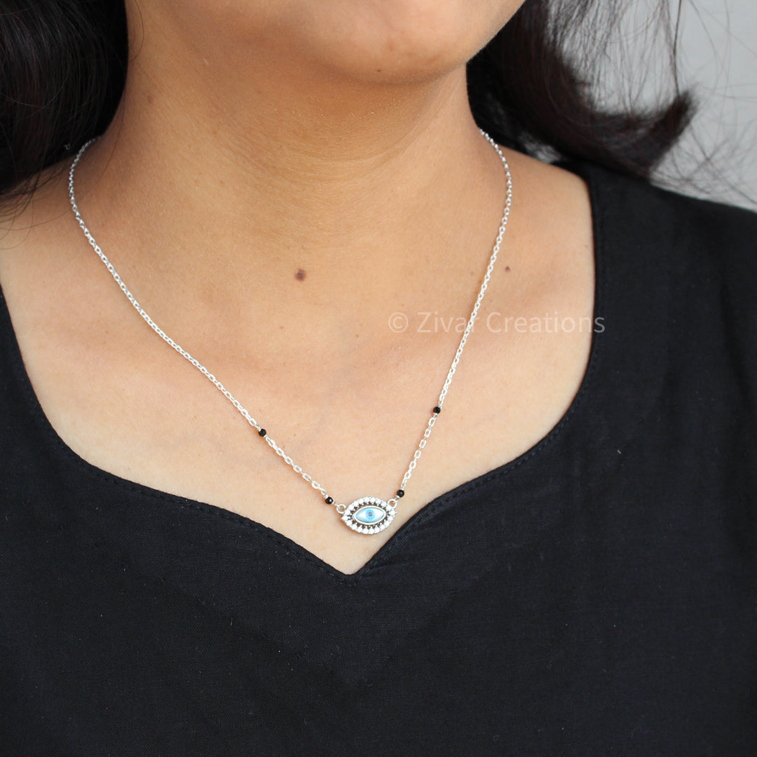 Evil Eye Solid 925 Sterling Silver Necklace Mangalsutra