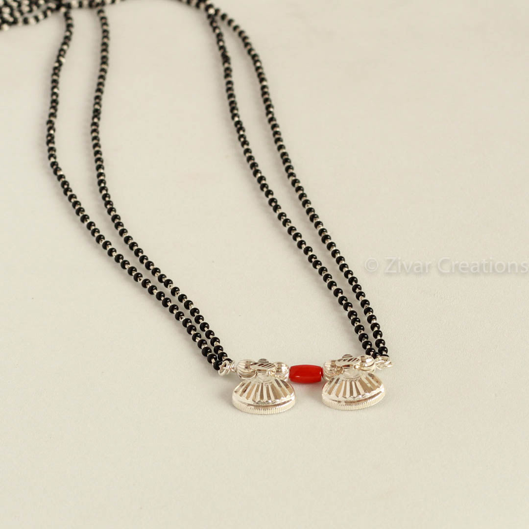 Two Vati Long Silver And Coral Bead Mangalsutra