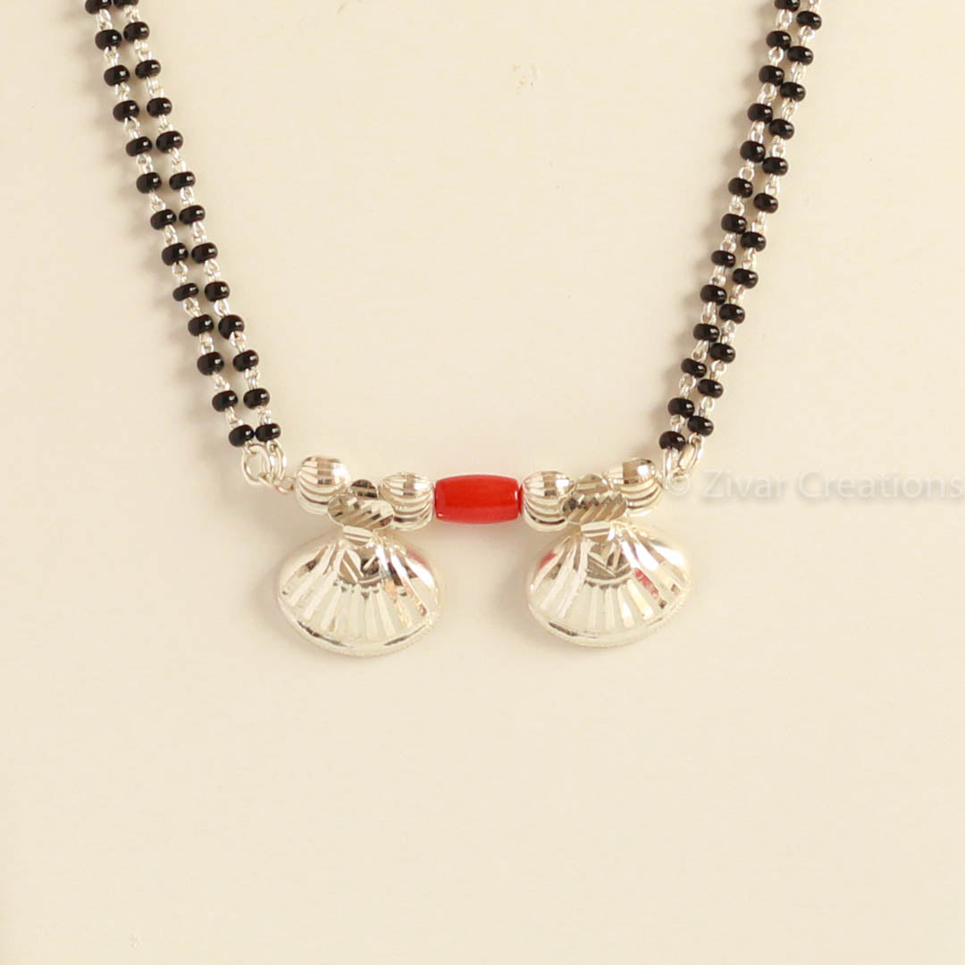 Two Vati Long Silver And Coral Bead Mangalsutra