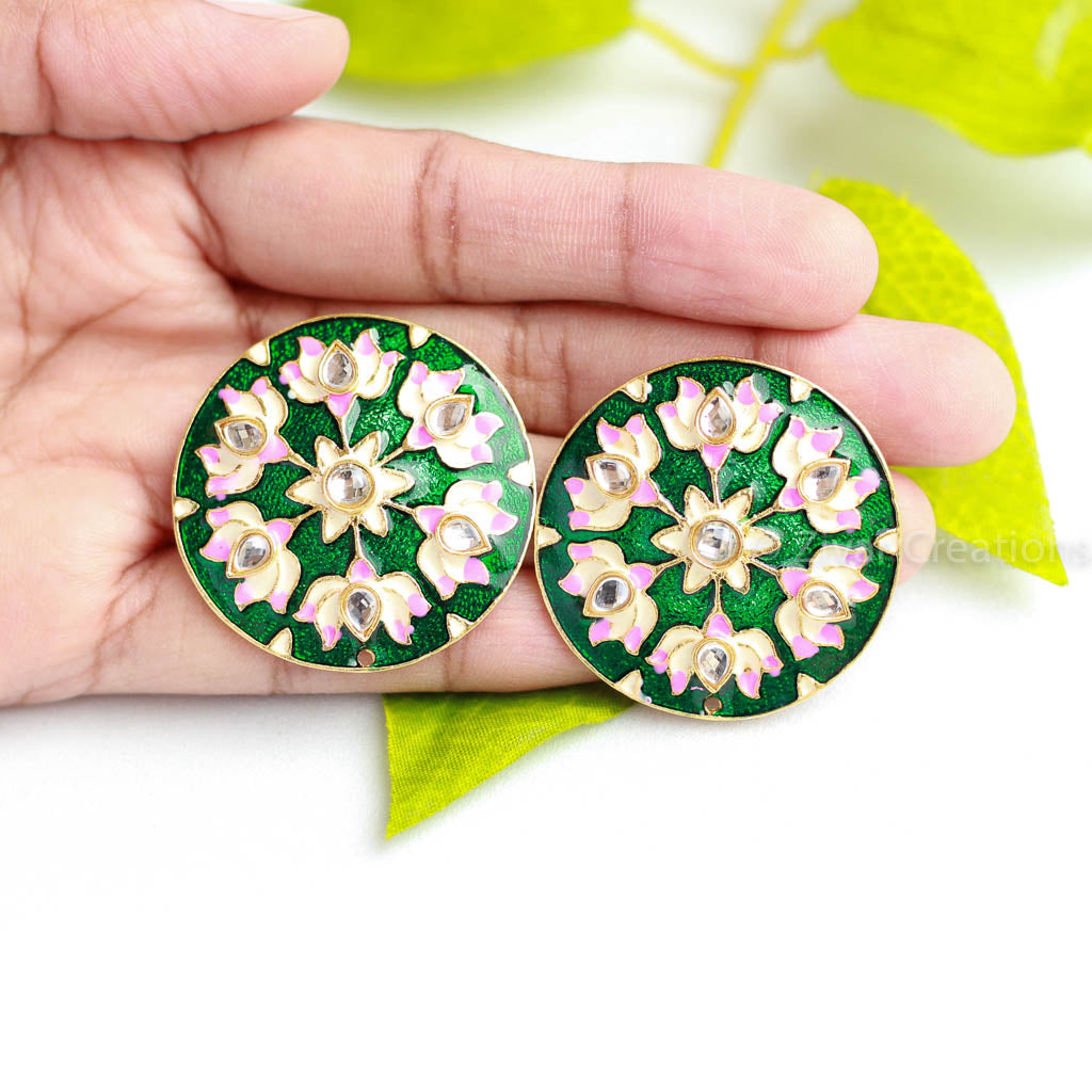 Green Meenakari Kundan Earring
