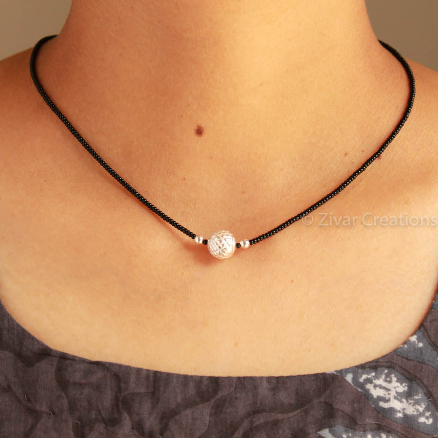 Small Pure Silver Bead Short Mangalsutra(Muhurta Mani)
