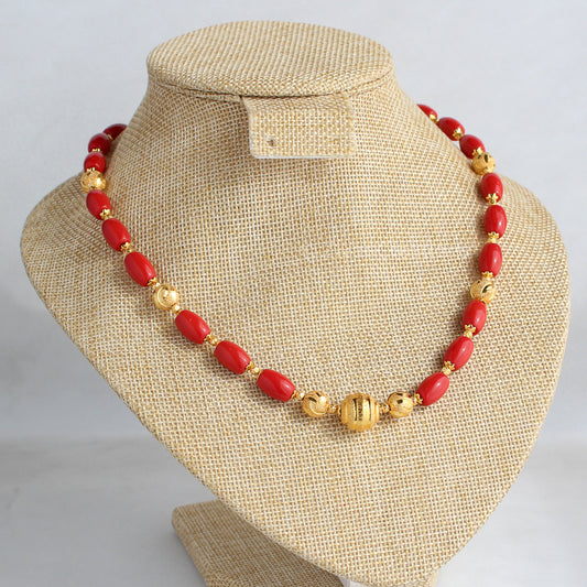 Coral Colour Beads Necklace