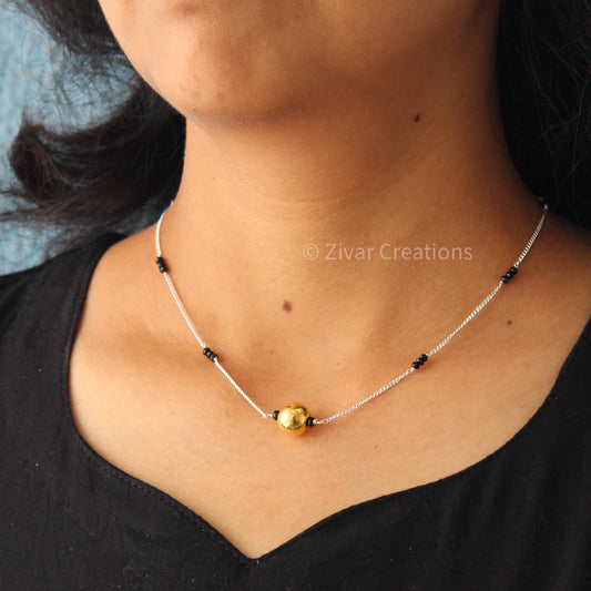 925 Silver Two Tone Short Mangalsutra, Traditional Ethnic Jewelry