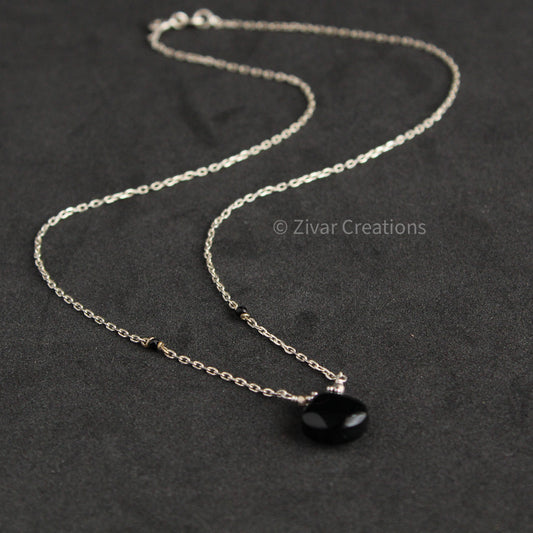Black Drop Sterling Silver Chain Necklace