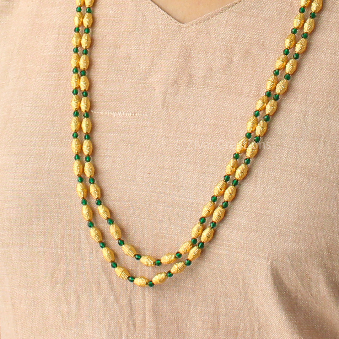 Designer Gold And Green Beads Long Necklace