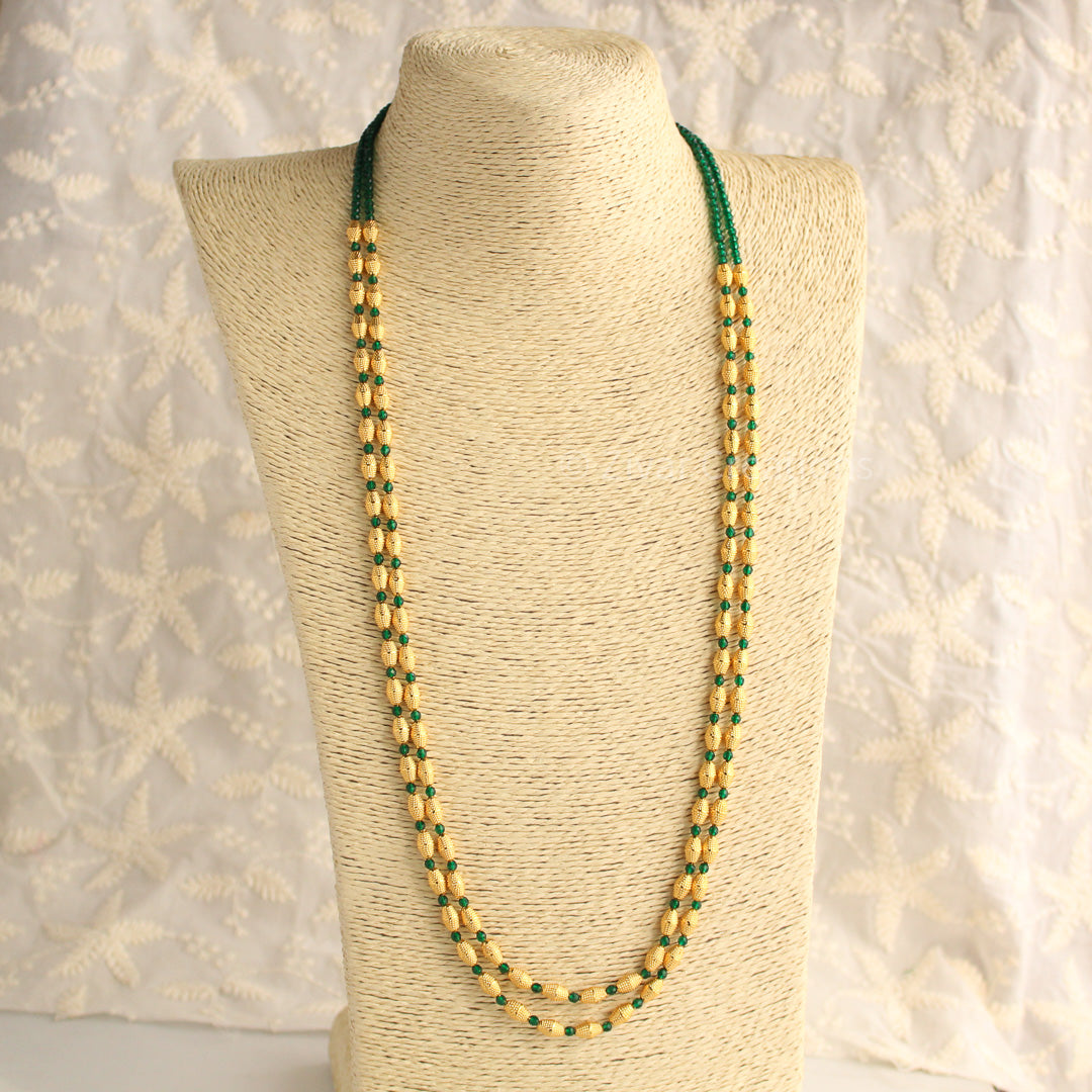 Designer Gold And Green Beads Long Necklace