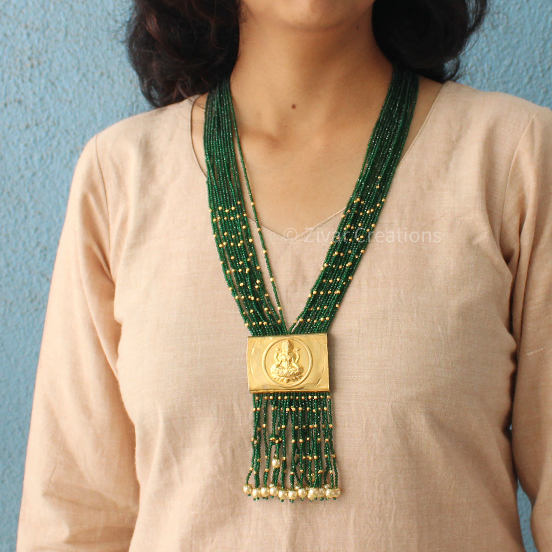 Laxmi Ji Handmade Green Beads Long Necklace