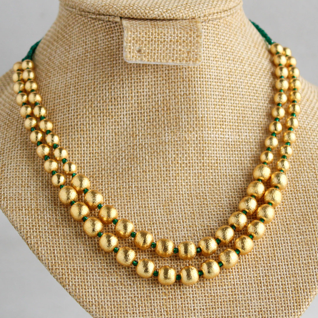 Two Line Designer Green Beads Necklace