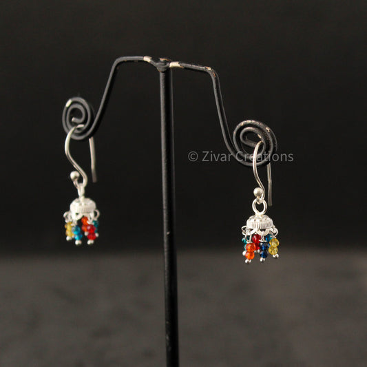 Multicolour Beads Silver Hanging Earring (Jhumka)