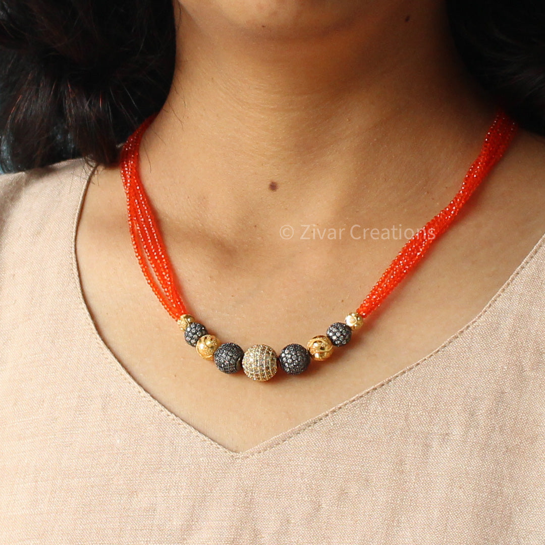 Orange Cutting Beads Necklace