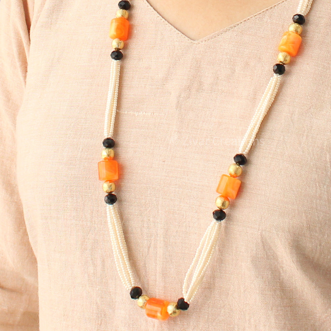 Boho Style Orange Beads Long Necklace