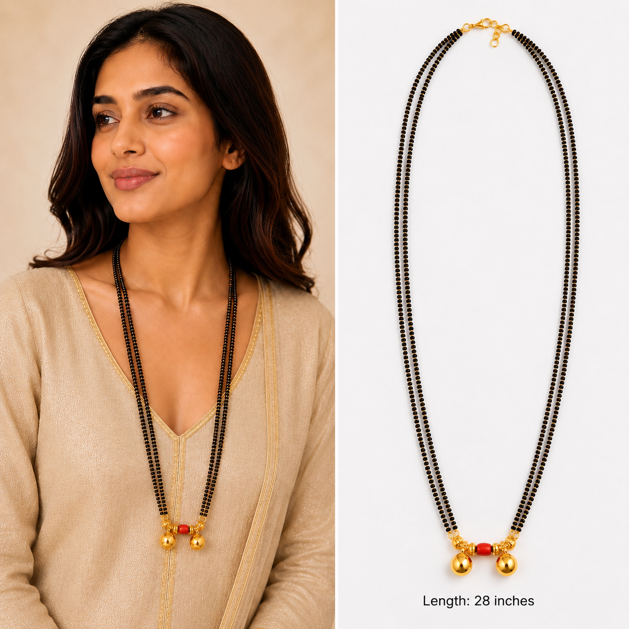 Silver Vati Coral Long Mangalsutra