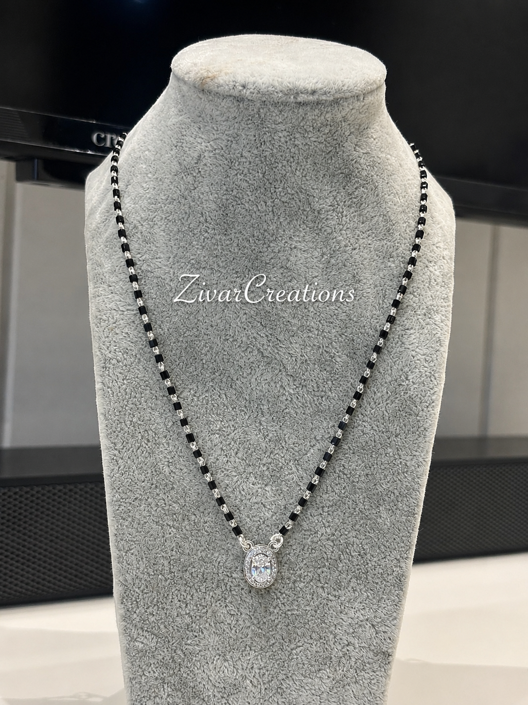 925 Sterling Silver Mangalsutra, Cubic Zircon Pendant