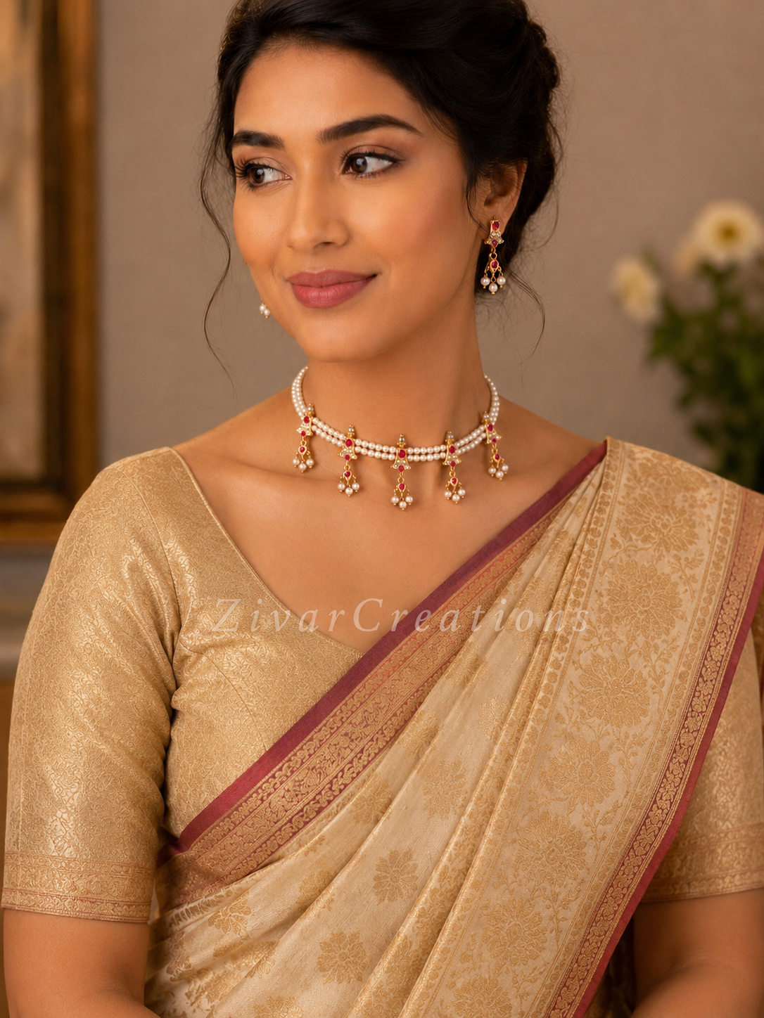 Maharashtrian Chinchpeti Choker Necklace Set