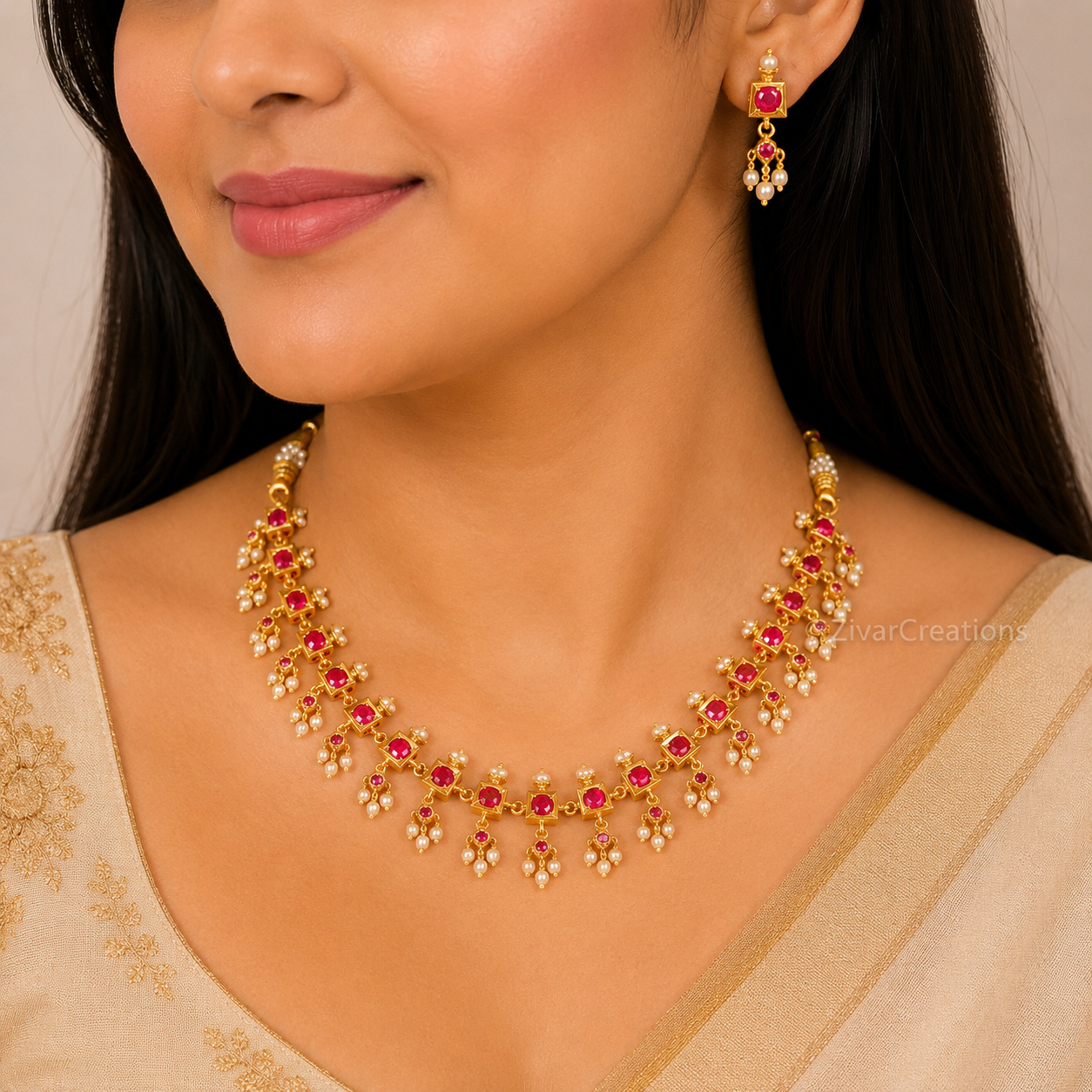 Red Stones South Indian Necklace