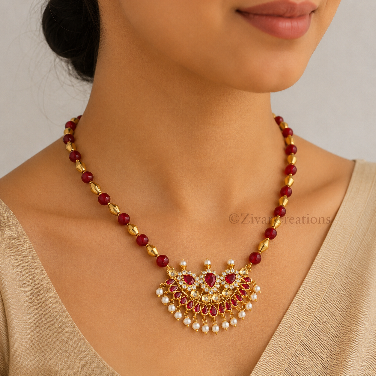 Red Stone Fancy Designer Pendant Necklace
