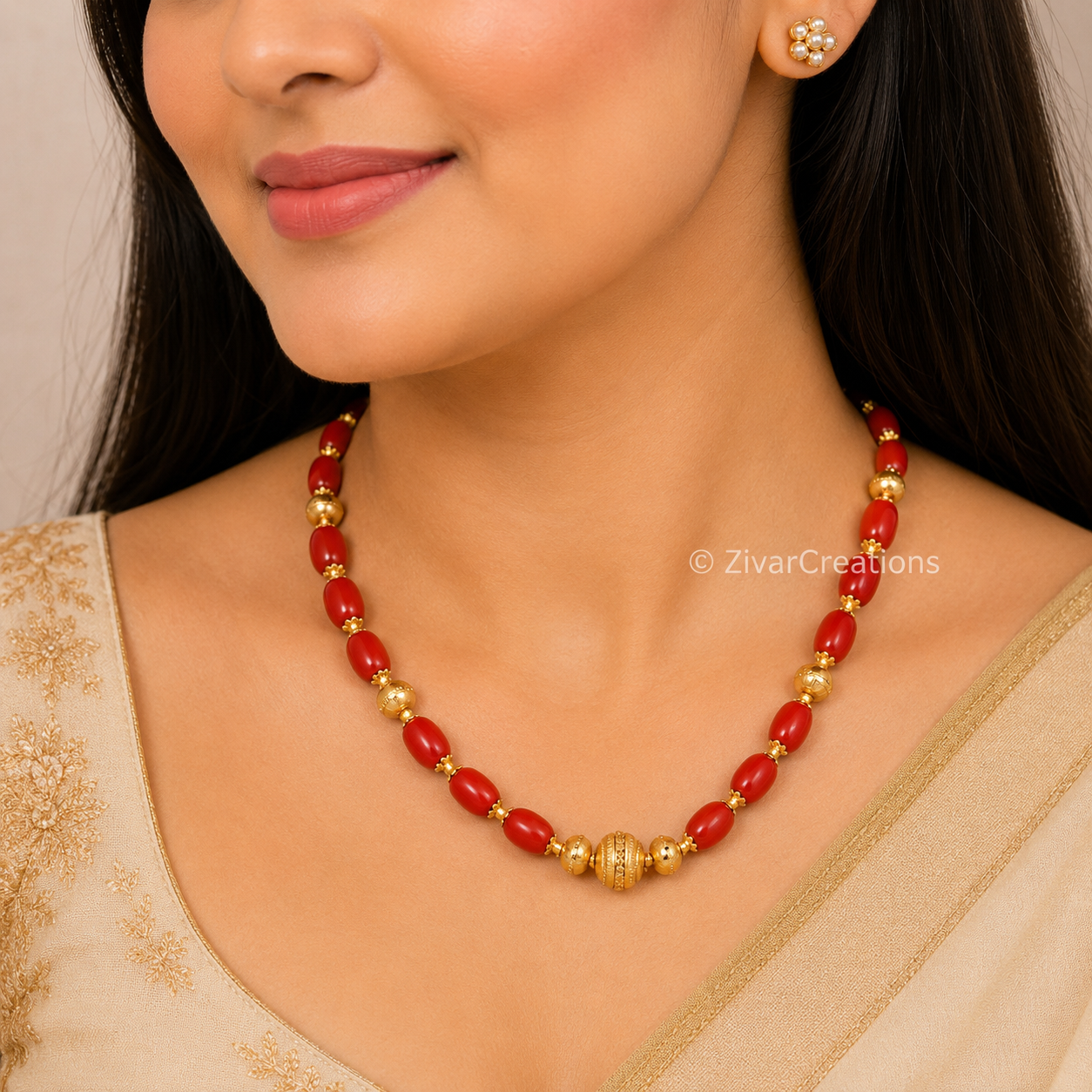 Coral Colour Beads Necklace