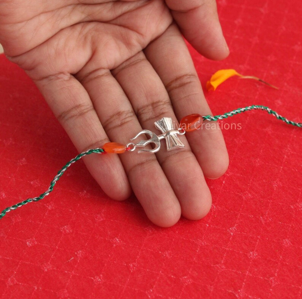 925 Silver Trishul Carnelian Handmade Rakhi For Brother