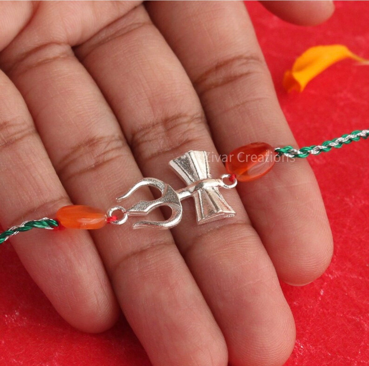 925 Silver Trishul Carnelian Handmade Rakhi For Brother