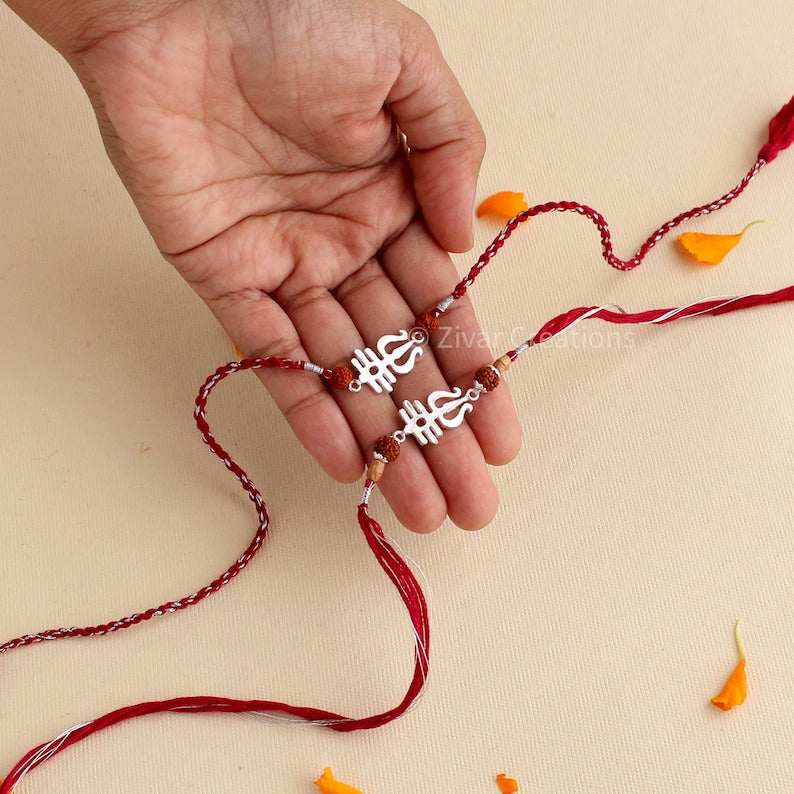 Trishul Design 925 Silver Handmade Rakhi