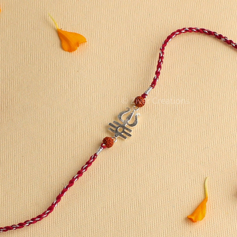 Trishul Design 925 Silver Handmade Rakhi