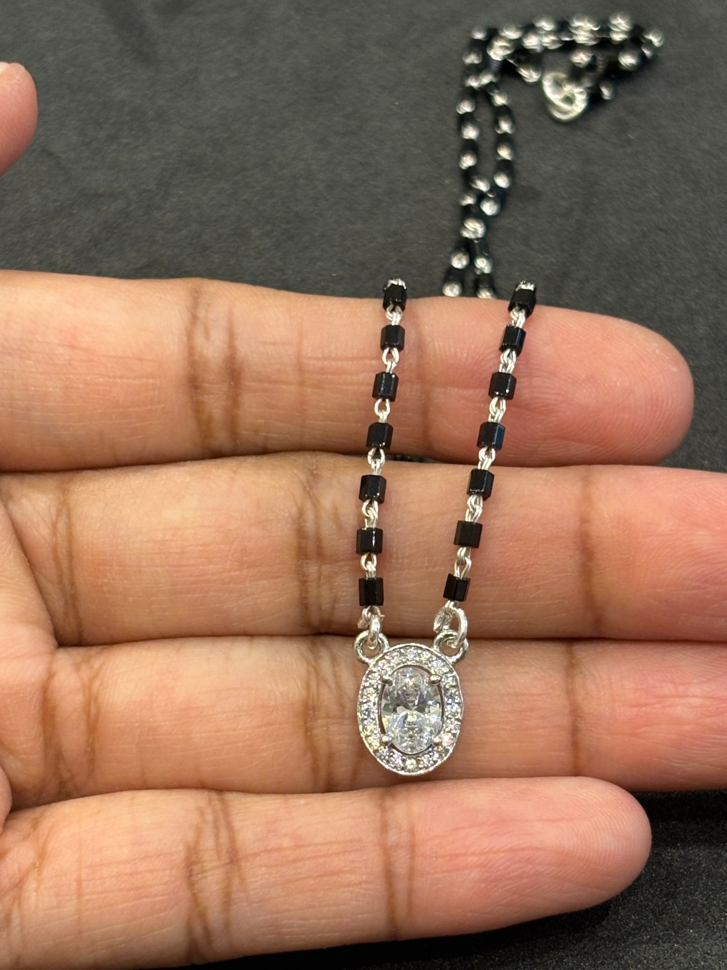 925 Sterling Silver Mangalsutra, Cubic Zircon Pendant