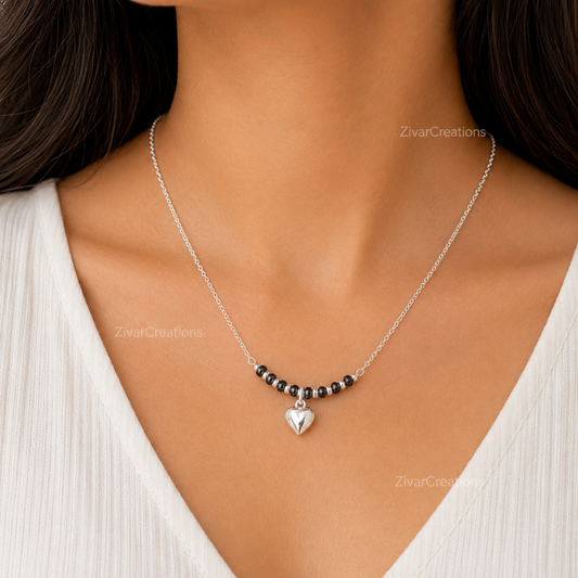 Sterling Silver Heart Pendant Mangalsutra