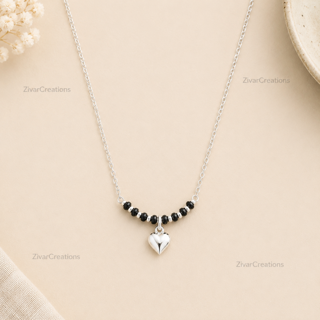 Sterling Silver Heart Pendant Mangalsutra