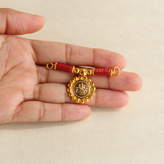 Gold Tone Coral Beads Lakshmi Coin Mangalsutra Pendant