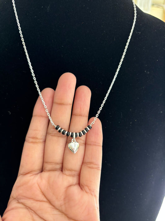 Sterling Silver Heart Pendant Mangalsutra