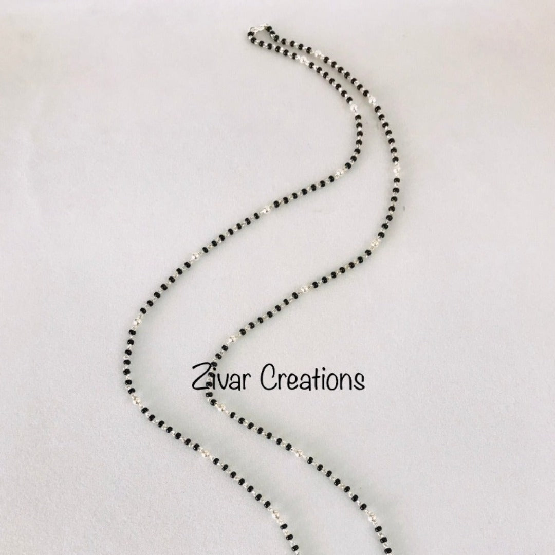 Silver chain mangalsutra, 925 silver chain with changeable lock, Black beads necklace, Dainty