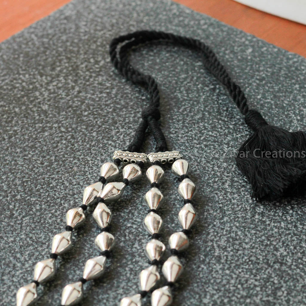Pure Silver Dholki Beads Double Line Necklace – Zivar Creations
