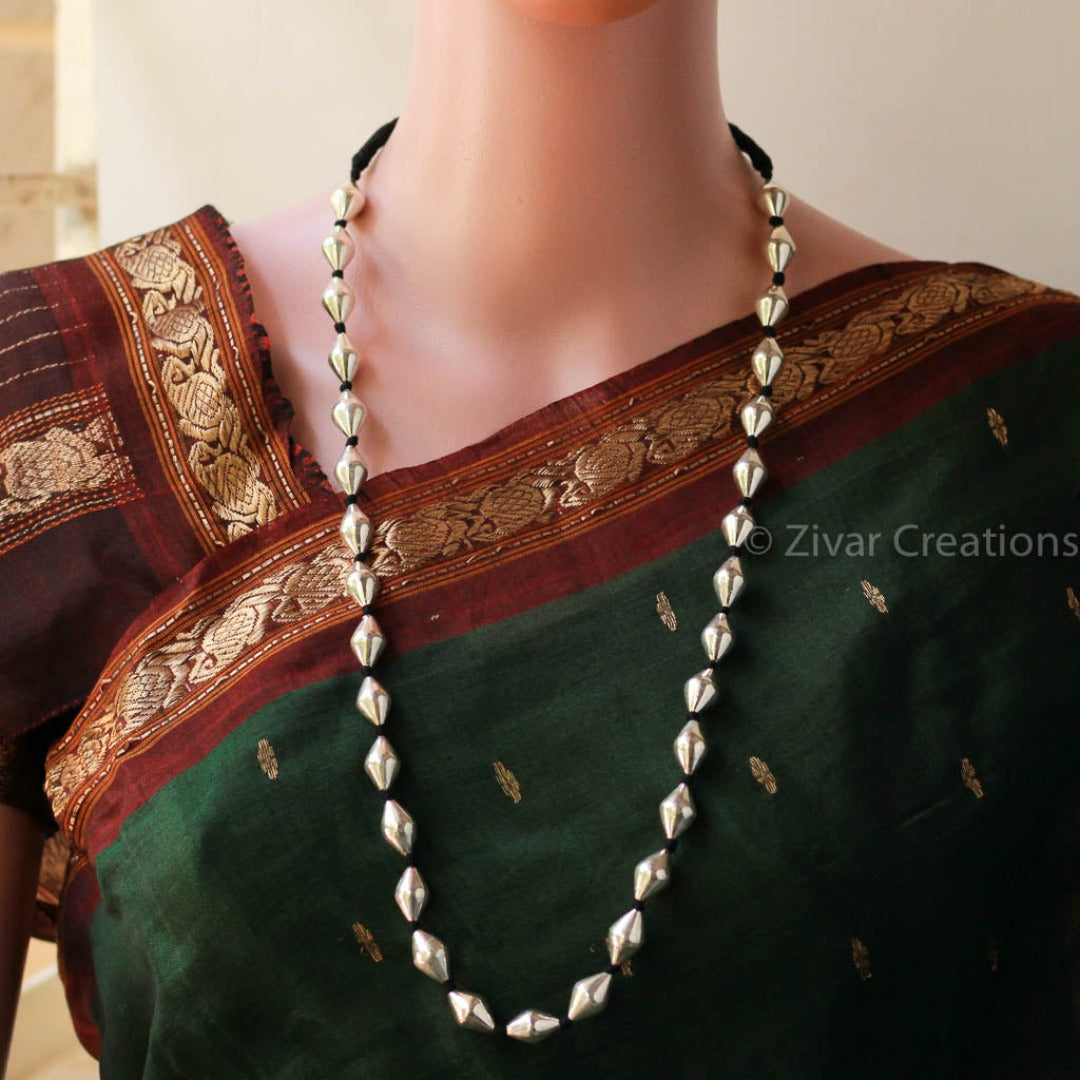 Pure Silver Dholki Beads Single Line Necklace