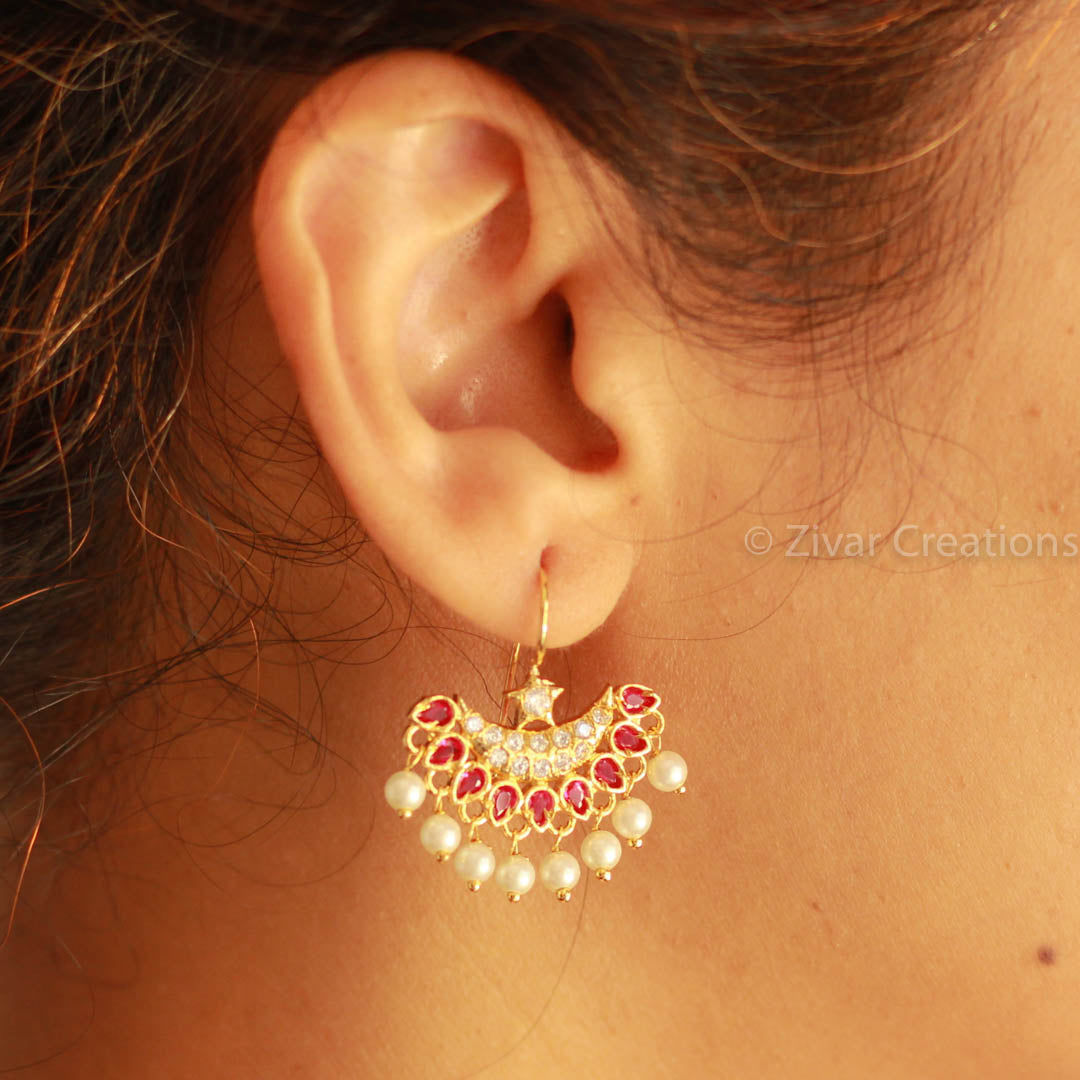 Chandbali White and Red Pearl Earring